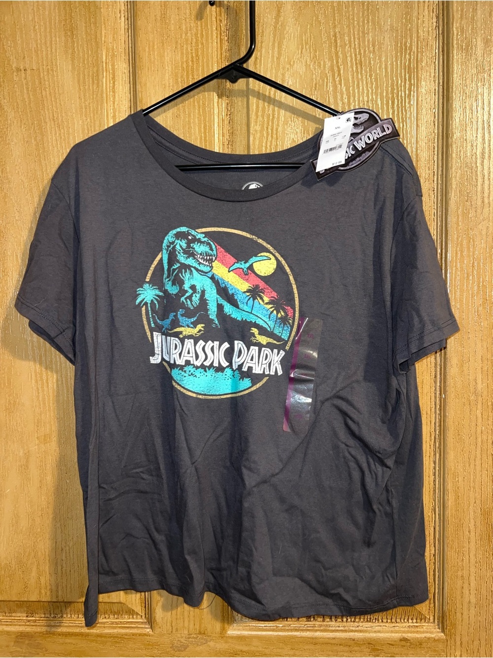 Jurassic Park Graphic Tee in Charcoal with Teal & Yellow Logo